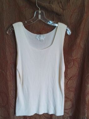 Saks Fifth Avenue Cream Scoop Neck Ribbed Tank